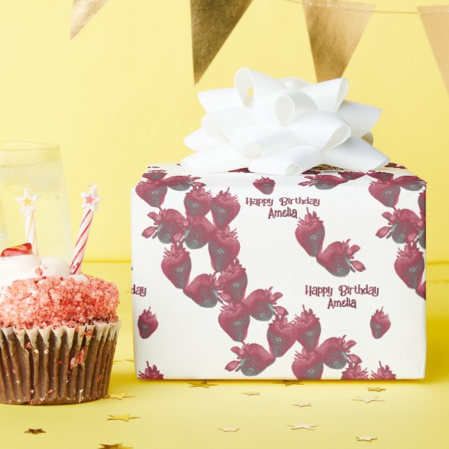 Sweet Strawberries Personalized  Wrapping Paper (Birthday Party)