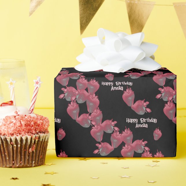 Sweet Strawberries Personalized  Wrapping Paper (Birthday Party)