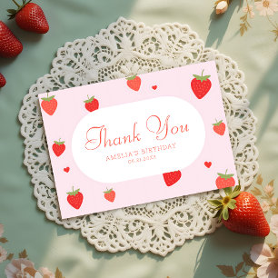 Sweet Strawberries Pink Girly Birthday Thank You Card