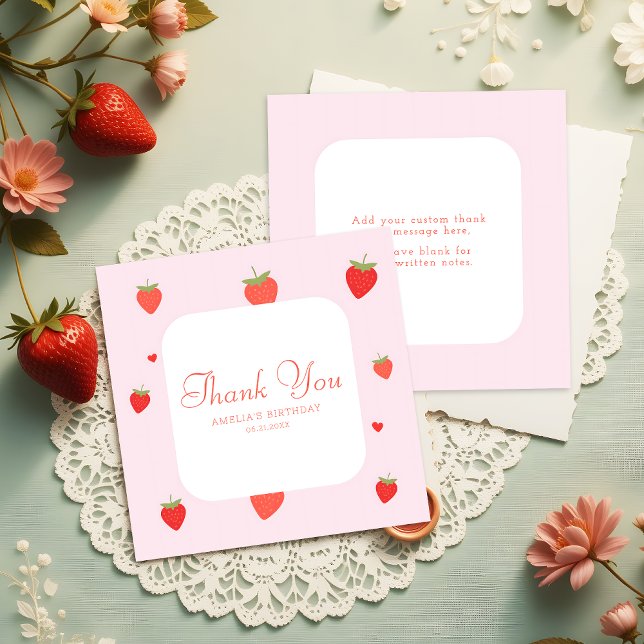 Sweet Strawberries Pink Girly Budget Thank You Note Card (Creator Uploaded)