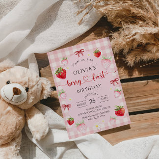 Sweet Strawberry 1st Birthday Party Invitation
