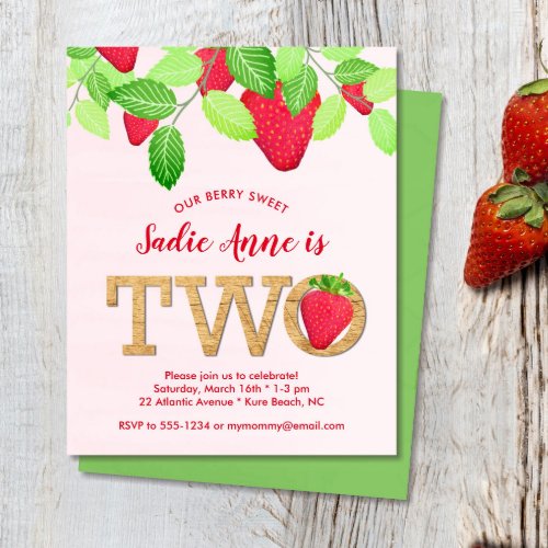 Sweet Strawberry 2nd Birthday Budget Invitation
