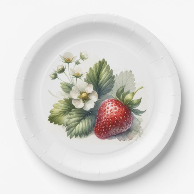Sweet Strawberry and Flower Paper Plates (Front)
