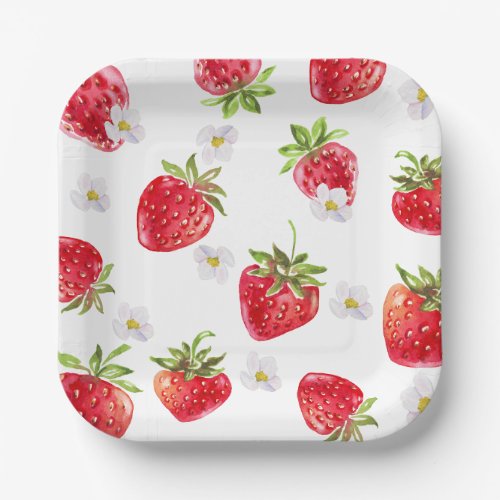 Sweet Strawberry Baby Shower 7 Inch Sqaure Paper Plates