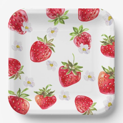 Sweet Strawberry Baby Shower 9 Inch Sqaure Paper Plates