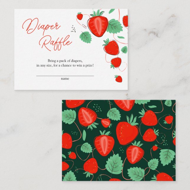Sweet Strawberry Baby Shower Diaper Raffle Enclosure Card (Front/Back)