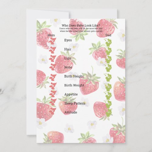 Sweet Strawberry Baby Shower Games Bingo and Trait Invitation