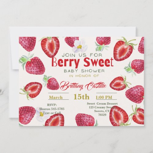 Sweet Strawberry Baby Shower  Invitation