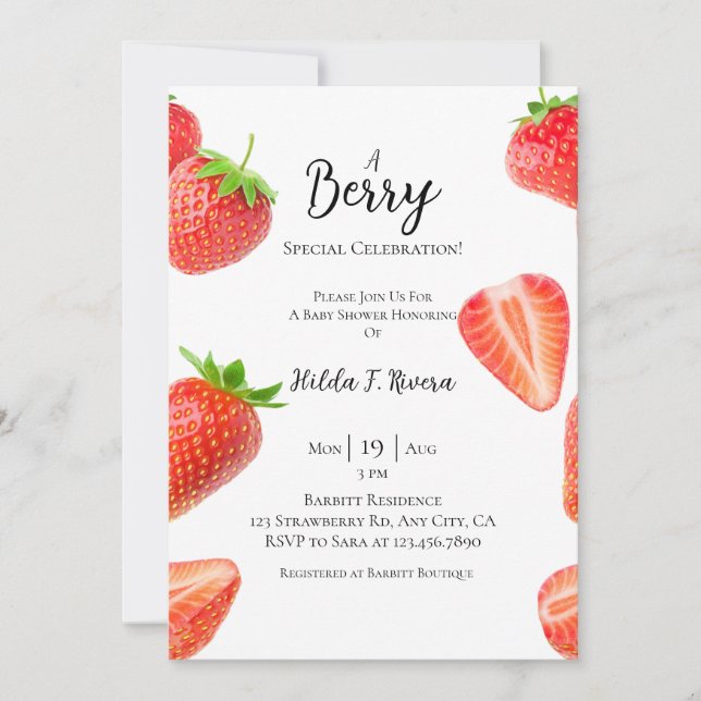Sweet Strawberry Baby Shower Invitation (Front)