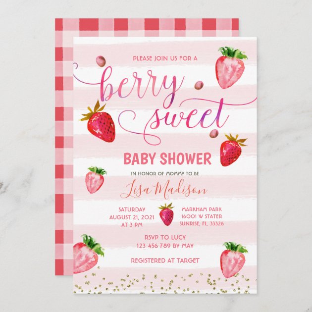 Strawberry baby shower store invitations