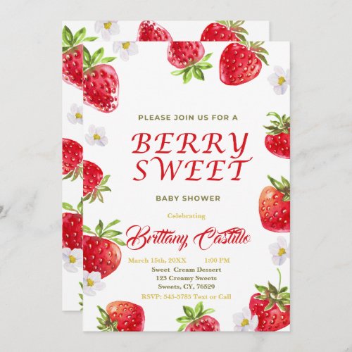 Sweet Strawberry Baby Shower  Invitation