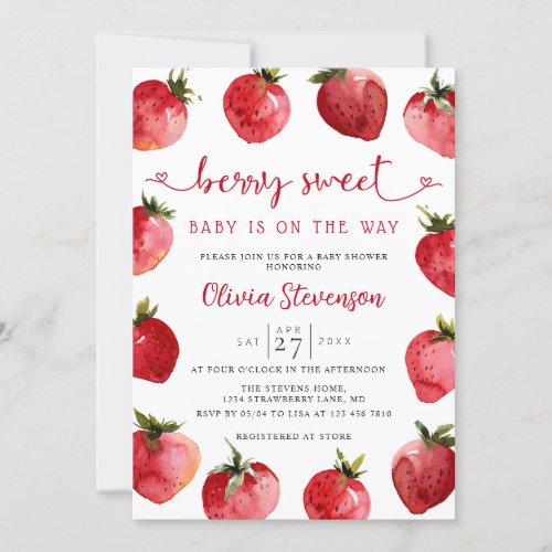 Sweet Strawberry Baby Shower Invitation  Berry