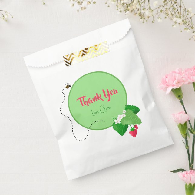 Sweet Strawberry Bee Mint Green 1st Birthday Girl  Favor Bag (Sealed)