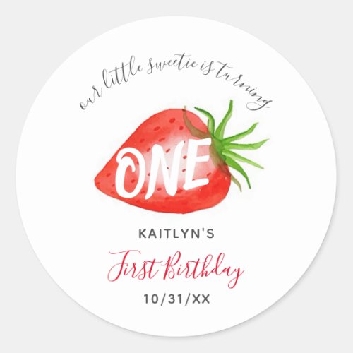 Sweet Strawberry Berry First 1st Birthday Classic Round Sticker