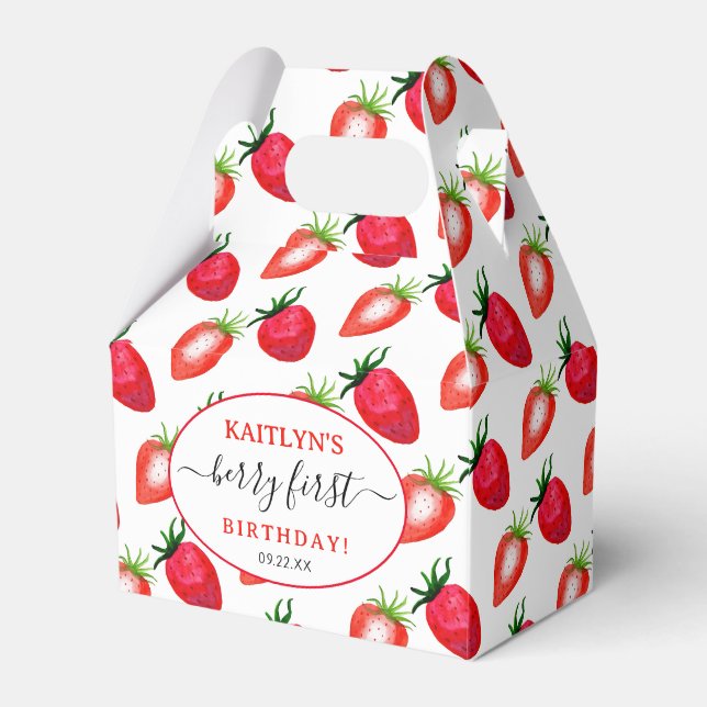 Sweet Strawberry Berry First 1st Birthday Favor Boxes (Front Side)