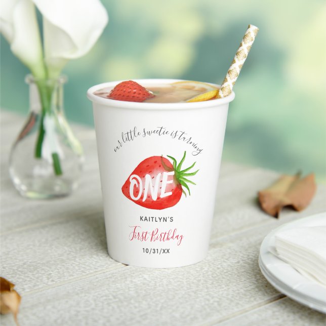 Sweet Strawberry Berry First 1st Birthday Paper Cups (Insitu)