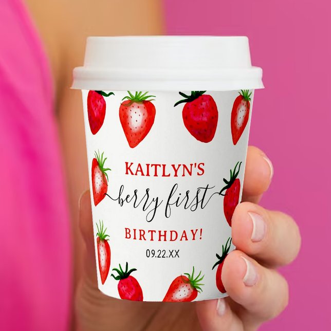 Sweet Strawberry Berry First 1st Birthday Paper Cups (Creator Uploaded)