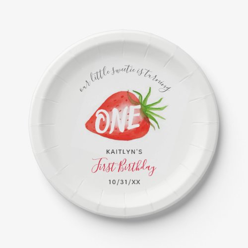 Sweet Strawberry Berry First 1st Birthday Paper Plates