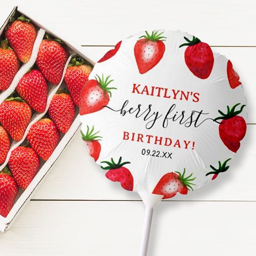 Sweet Strawberry Berry First 1st Birthday Party Balloon