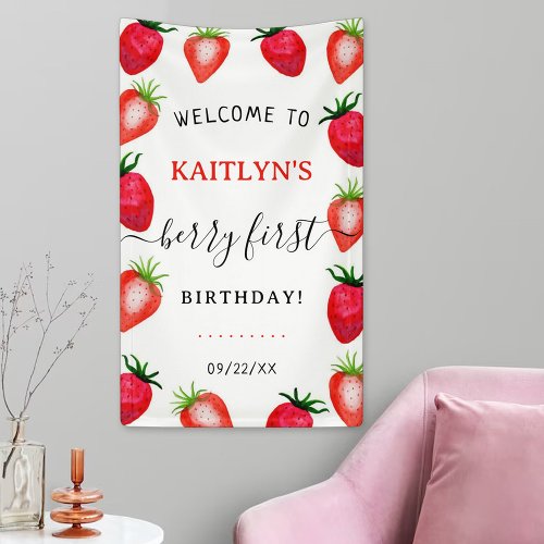 Sweet Strawberry Berry First 1st Birthday Welcome Banner