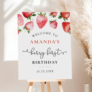 Sweet Strawberry Berry First 1st Birthday Welcome Foam Board