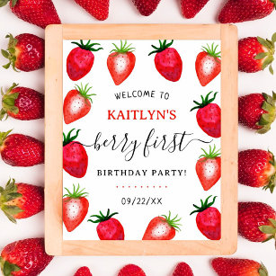 Sweet Strawberry Berry First 1st Birthday Welcome Poster