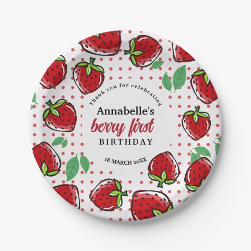 Sweet Strawberry Berry First Birthday Paper Plates
