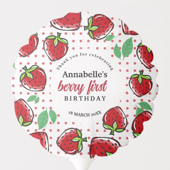 Sweet Strawberry Berry First Birthday Party Balloon (Back)