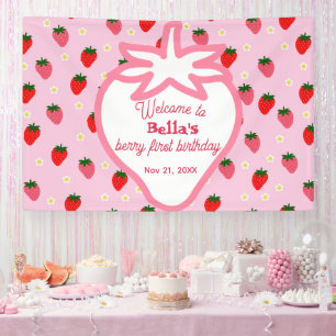 Sweet Strawberry Berry First Birthday Party  Banner