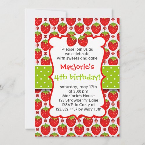 Sweet Strawberry Birthday Party Invitation