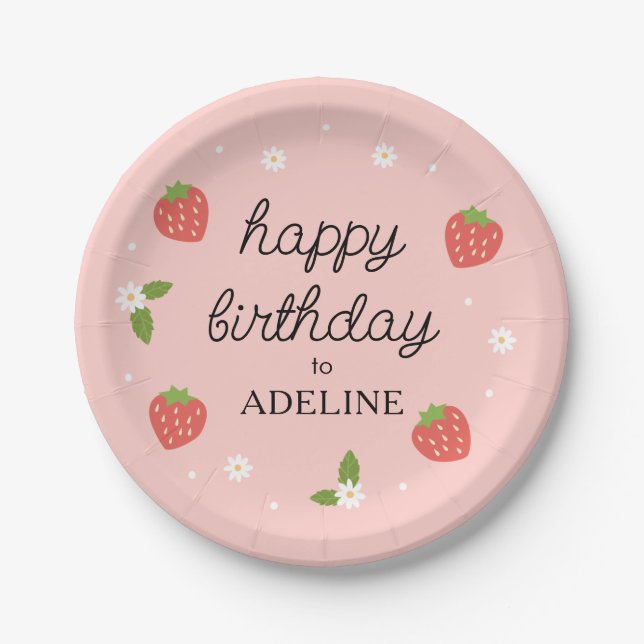 Sweet Strawberry Birthday Party Paper Plates (Front)