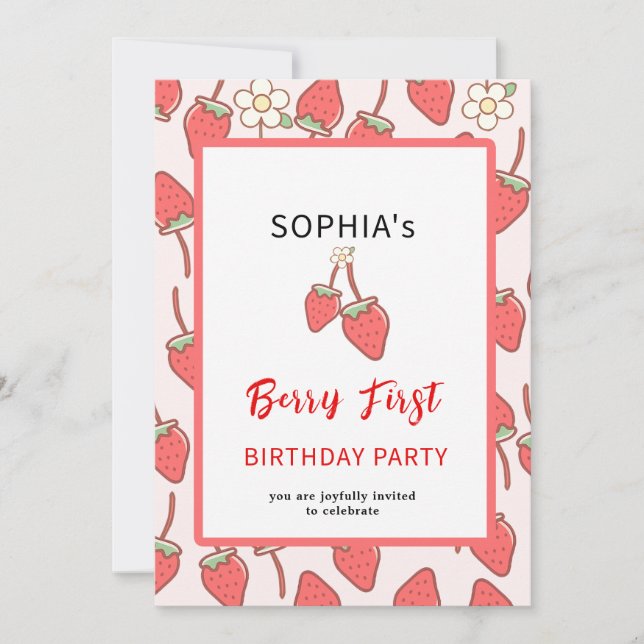 Sweet Strawberry & Blossom Invitation (Front)
