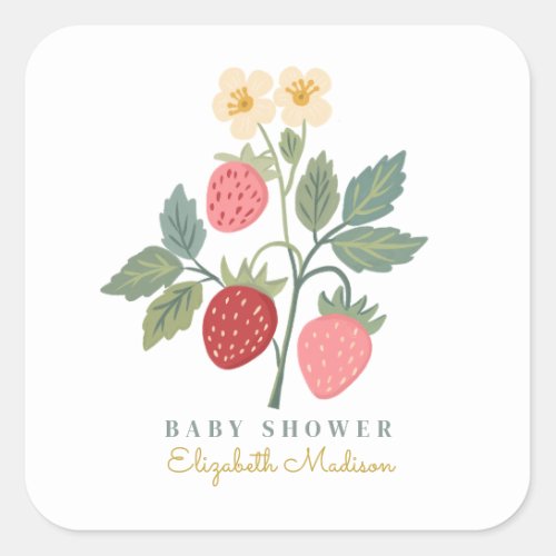 Sweet Strawberry Bouquet Baby Shower Square Sticker