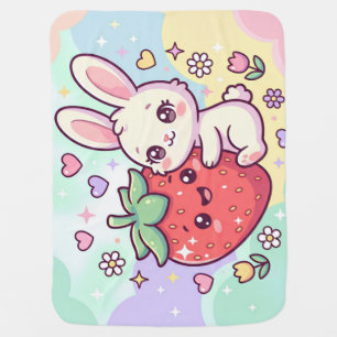 Sweet Strawberry Bunny Baby Blanket