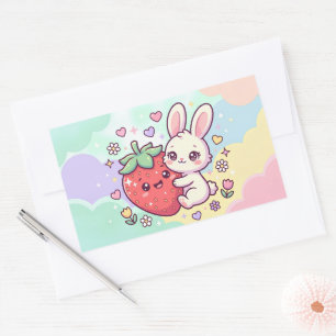 Sweet Strawberry Bunny Rectangular Sticker