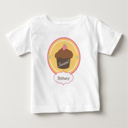 Sweet Strawberry Cupcake Gold Personalized Baby T_Shirt