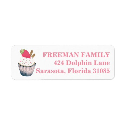Sweet Strawberry Cupcake Return Address Label