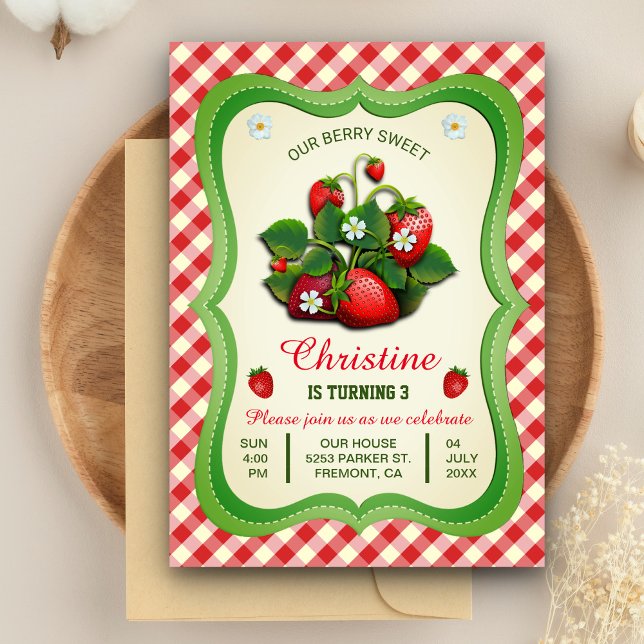Sweet Strawberry Cute Birthday Party Invitation (Creator Uploaded)