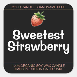 Sweet Strawberry Cute Symbol Candles Labels Black