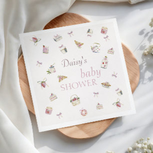 Sweet Strawberry Dessert Baby Shower Watercolor Napkins