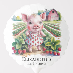 Sweet Strawberry Farm Pig Girl 1st. Birthday Party Balloon