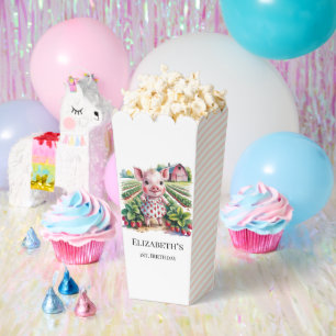 Sweet Strawberry Farm Pig Girl 1st. Birthday Party Favor Boxes