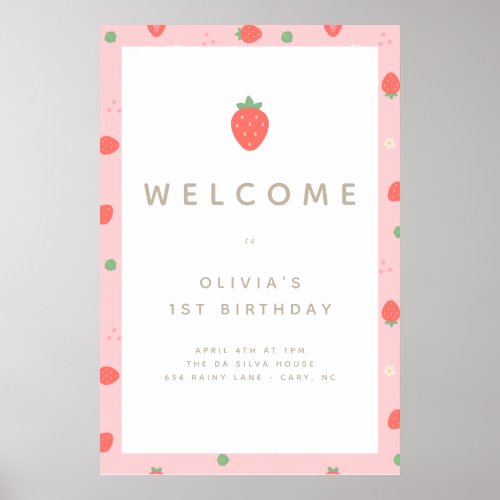 Sweet Strawberry First Birthday Poster