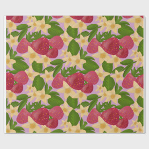 Sweet Strawberry & Floral Botanical Wrapping Paper