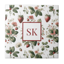 Sweet Strawberry & Floral Pattern Custom Monogram