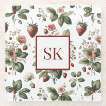 Sweet Strawberry & Floral Pattern Custom Monogram