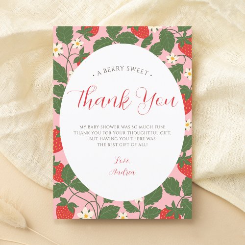 Sweet Strawberry Floral Vine Pink Girl Baby Shower Thank You Card