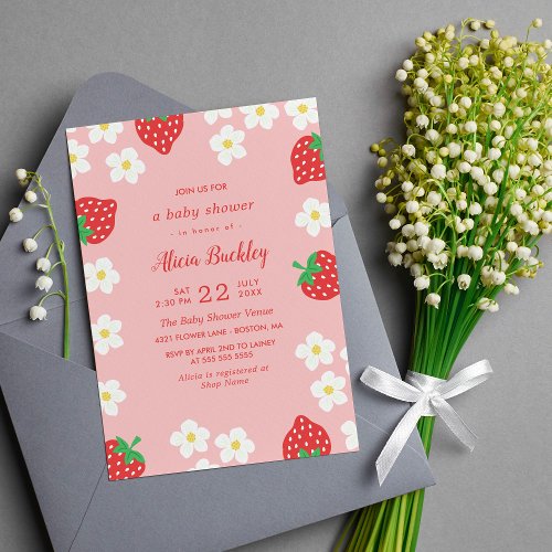 Sweet Strawberry Flowers _ Baby Shower Invitation