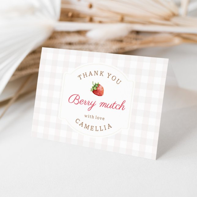  Sweet Strawberry Gingham Birthday Party Thank You (Creator Uploaded)