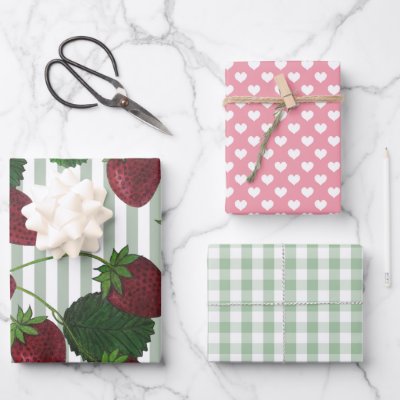 Sweet Strawberry Gingham Love Wrapping Paper Sheet